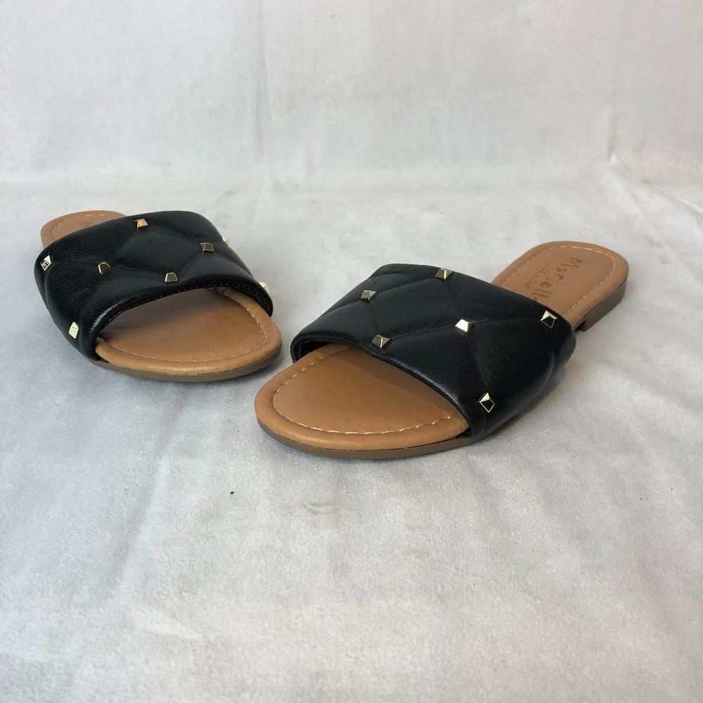 Mariella Women's Slip On Shoes Sandals Black Quilted Studded size 6.5 NWOT SH